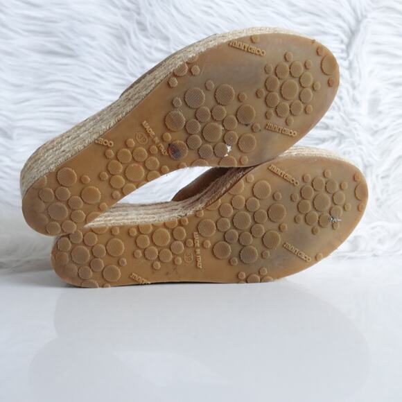 Jimmy Choo Tan Sparkly Gold Espadrille Platform Sandals - Picture 15 of 16